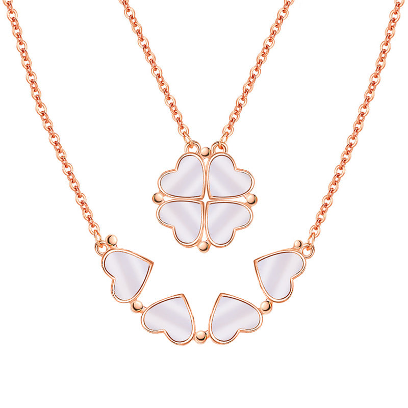 Lucky Four-leaf Clover Double-sided 4 in 1 Necklace Sterling silver Inlaid with Mother-of-pearl and Stones_1