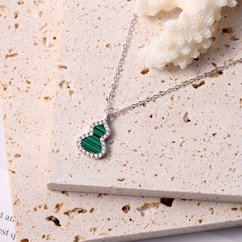Malachite Gourd Necklace Sterling silver (18K Rose Gold Plated) Inlaid with Malachite and Stones_3