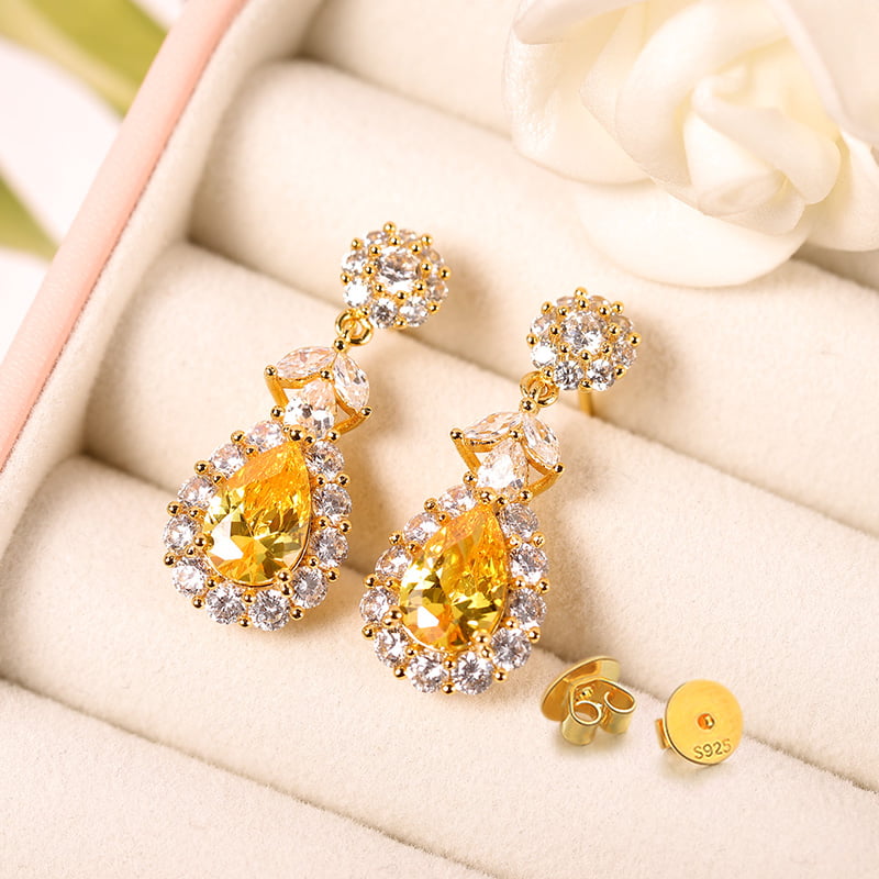 Noble Yellow Dangle Earrings with Gold Plated Sterling Silver_2