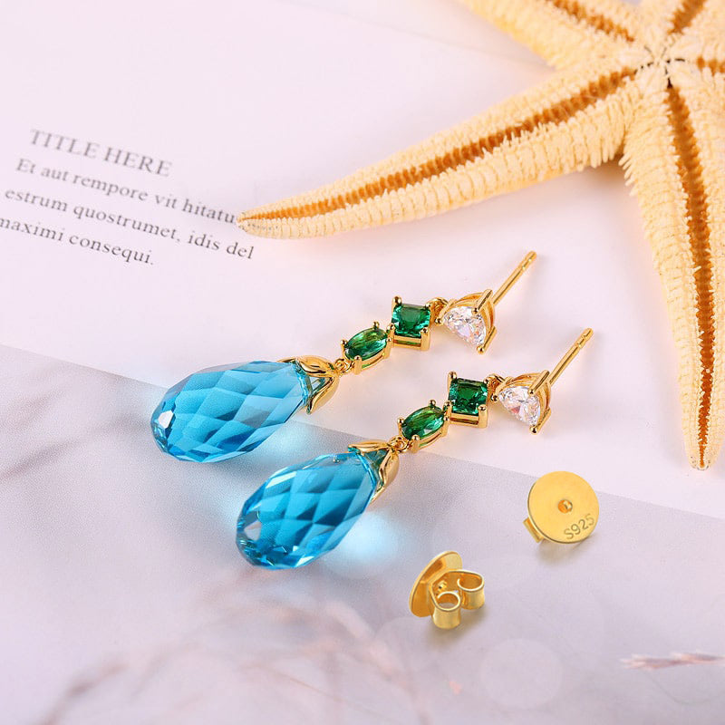 Azure Blue Drop Earrings with Gold Plated Sterling Silver_2