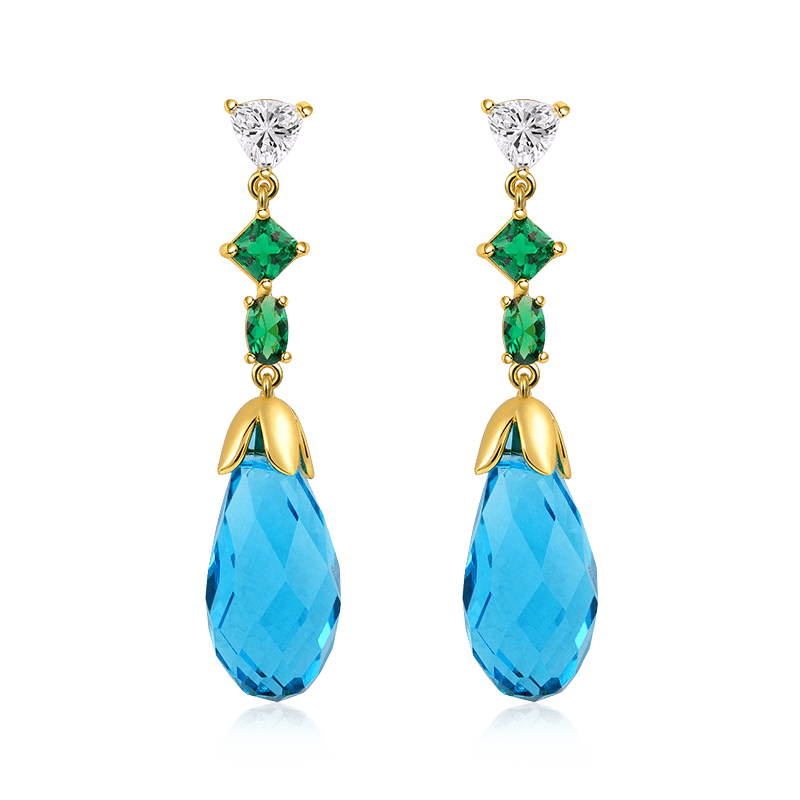 Azure Blue Drop Earrings with Gold Plated Sterling Silver_1