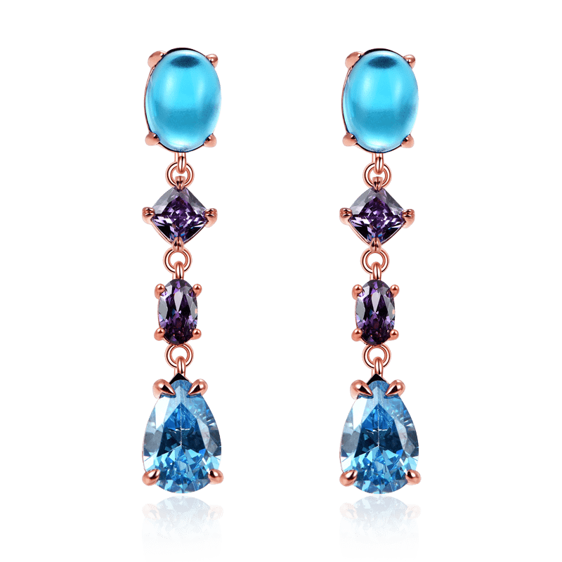 Sea Blue Dangle Earrings with Rose Gold Plated Sterling Silver_1