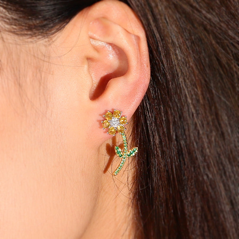 Little Yellow Flower Stud Earrings with Gold Plated Sterling Silver_3