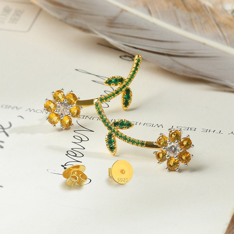 Little Yellow Flower Stud Earrings with Gold Plated Sterling Silver_2