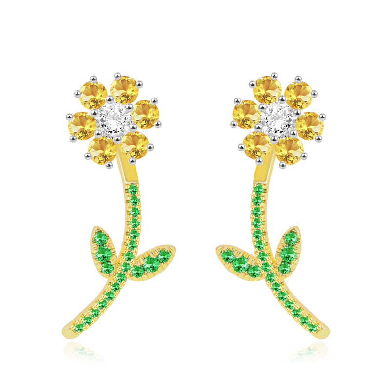 Little Yellow Flower Stud Earrings with Gold Plated Sterling Silver_1