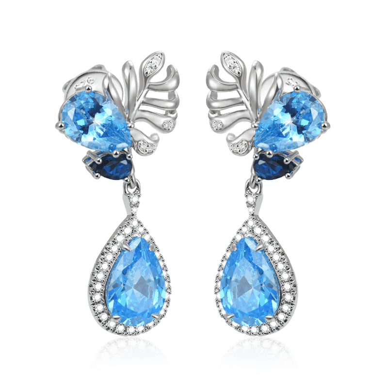Azure Sea Diamond Dangle Earrings with Sterling Silver_2