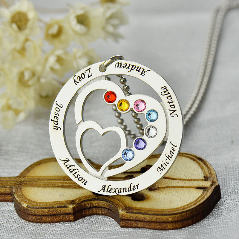Gnoce "You Are In My Heart" Personalized Heart in Heart Birthstone Name Necklace Silver_5